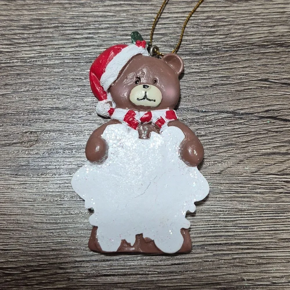 ♡ 3/$16 ♡ Christmas Teddy Bear Santa Hat Name Plate Ornament